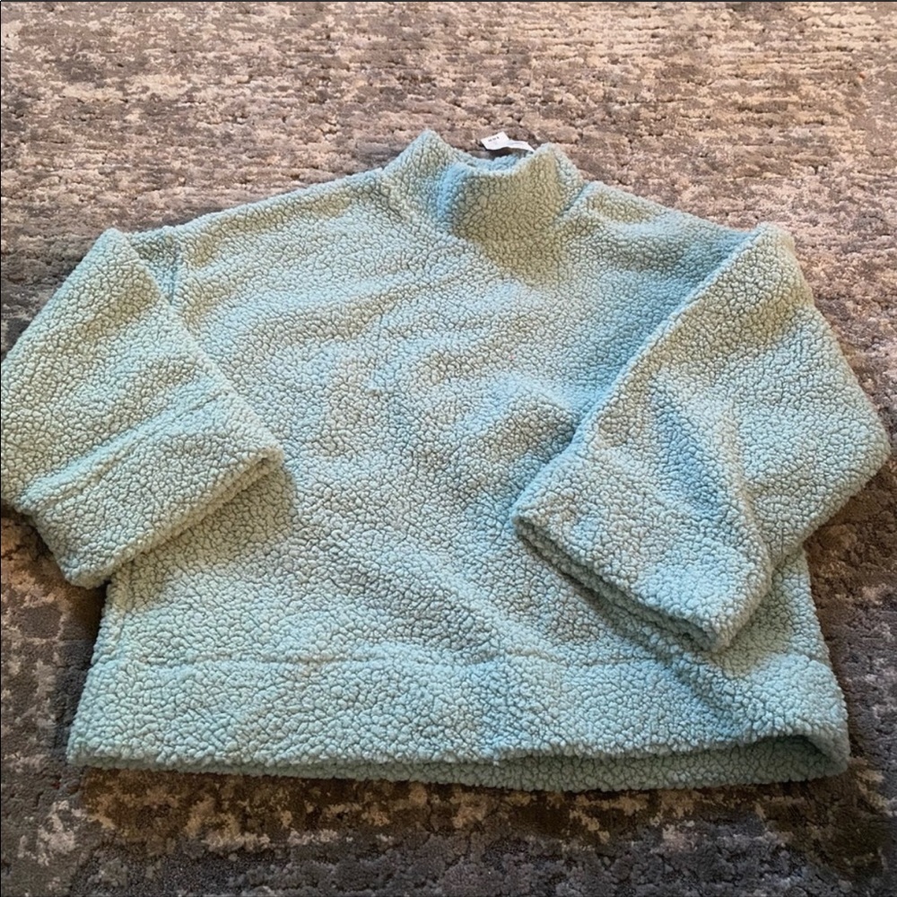 {Gap} Aqua Sherpa Fuzzy Mock Neck Pullover